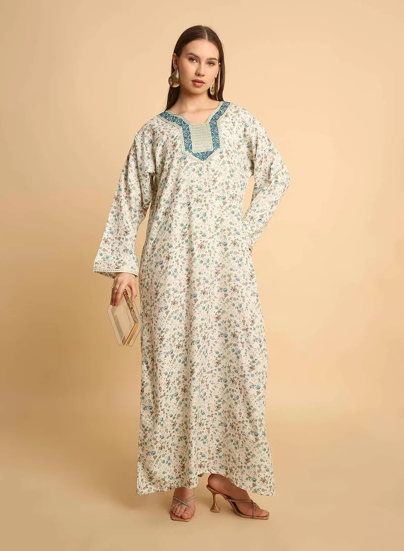 HANA & SARA Long Stylish Floral Printed Arabic Trendy Jalabiya For Womens